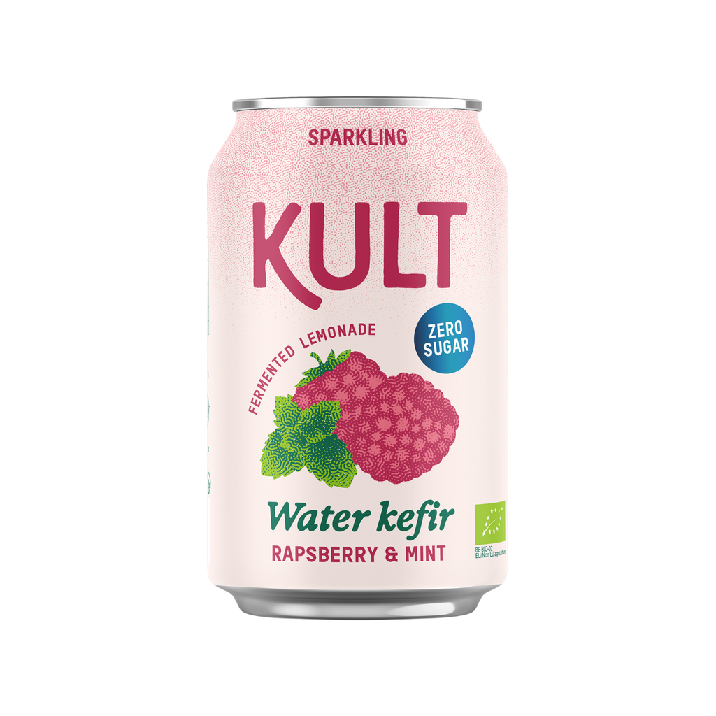 KULT vodni kefir, BREZ SLADKORJA Malina in meta, 300ml