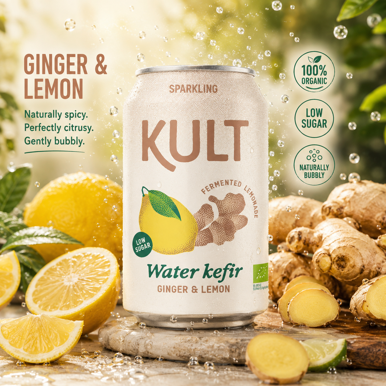 KULT vodni kefir, Ingver - Limona, 330ml