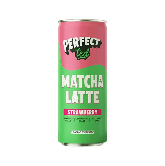 Can of Perfect Ted Matcha Latte Strawberry on a white background
