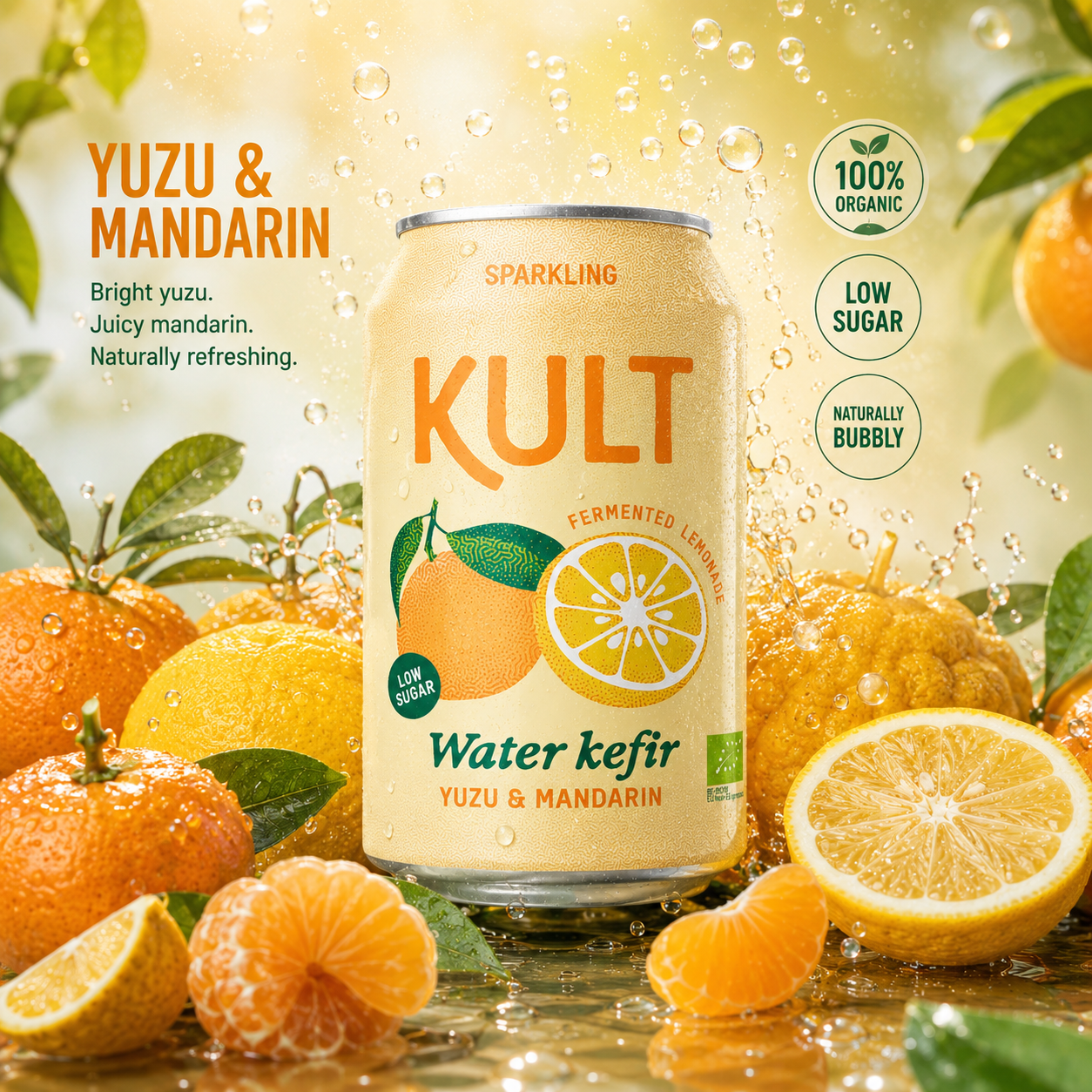 Kult Water Kefir, Yuzu & Mandarin, 330 ml
