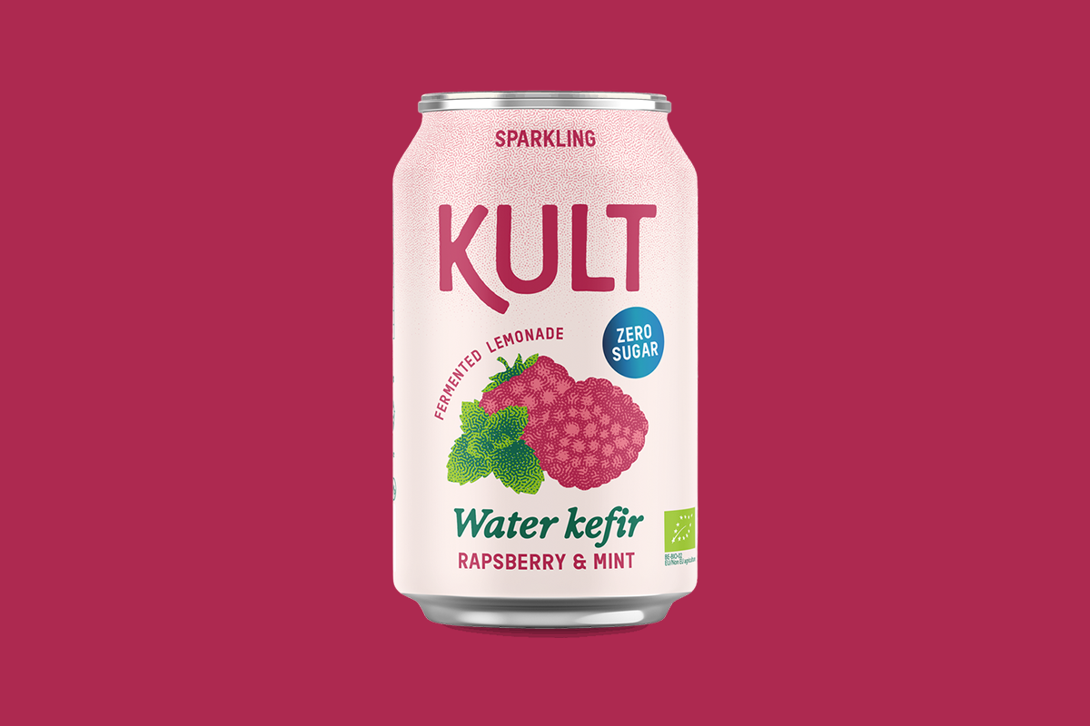 KULT vodni kefir, BREZ SLADKORJA Malina in meta, 300ml